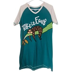 Lazy One Womens‎ Pajama T Shirt Nightgown Sloth Take It Easy S/M Lounge Green